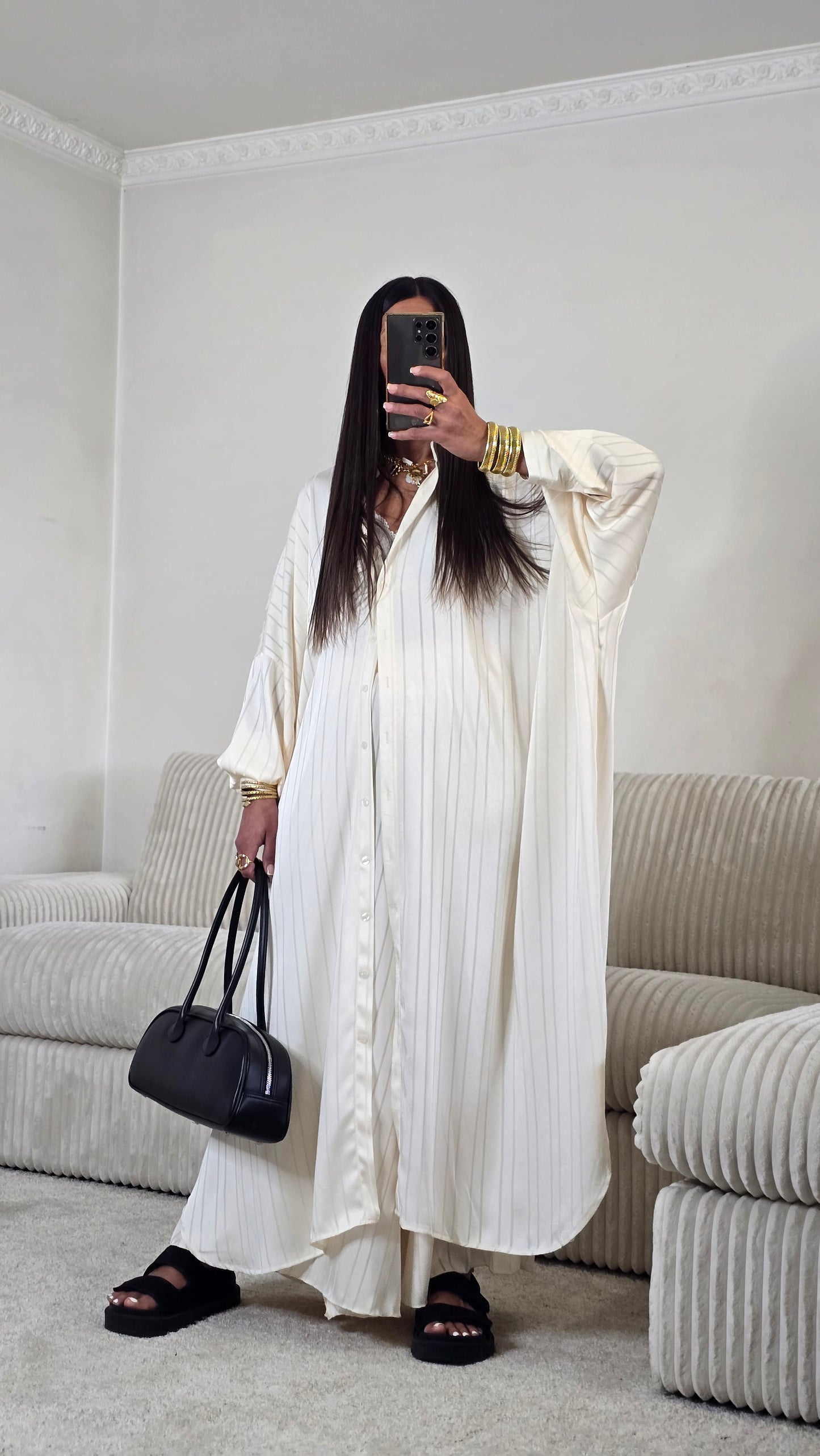 Ensemble satin texturé fluide – écru doux