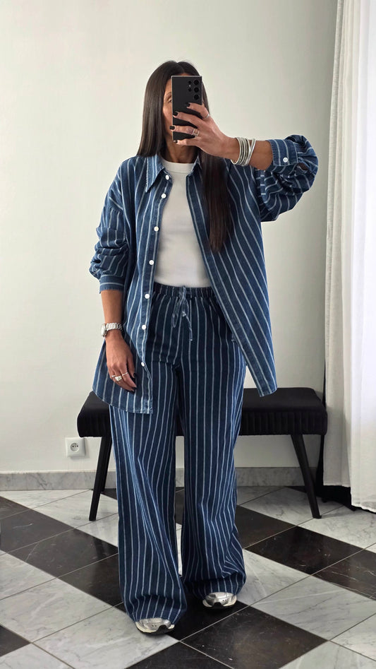 Ensemble en coton à fines rayures – allure chic & effortless