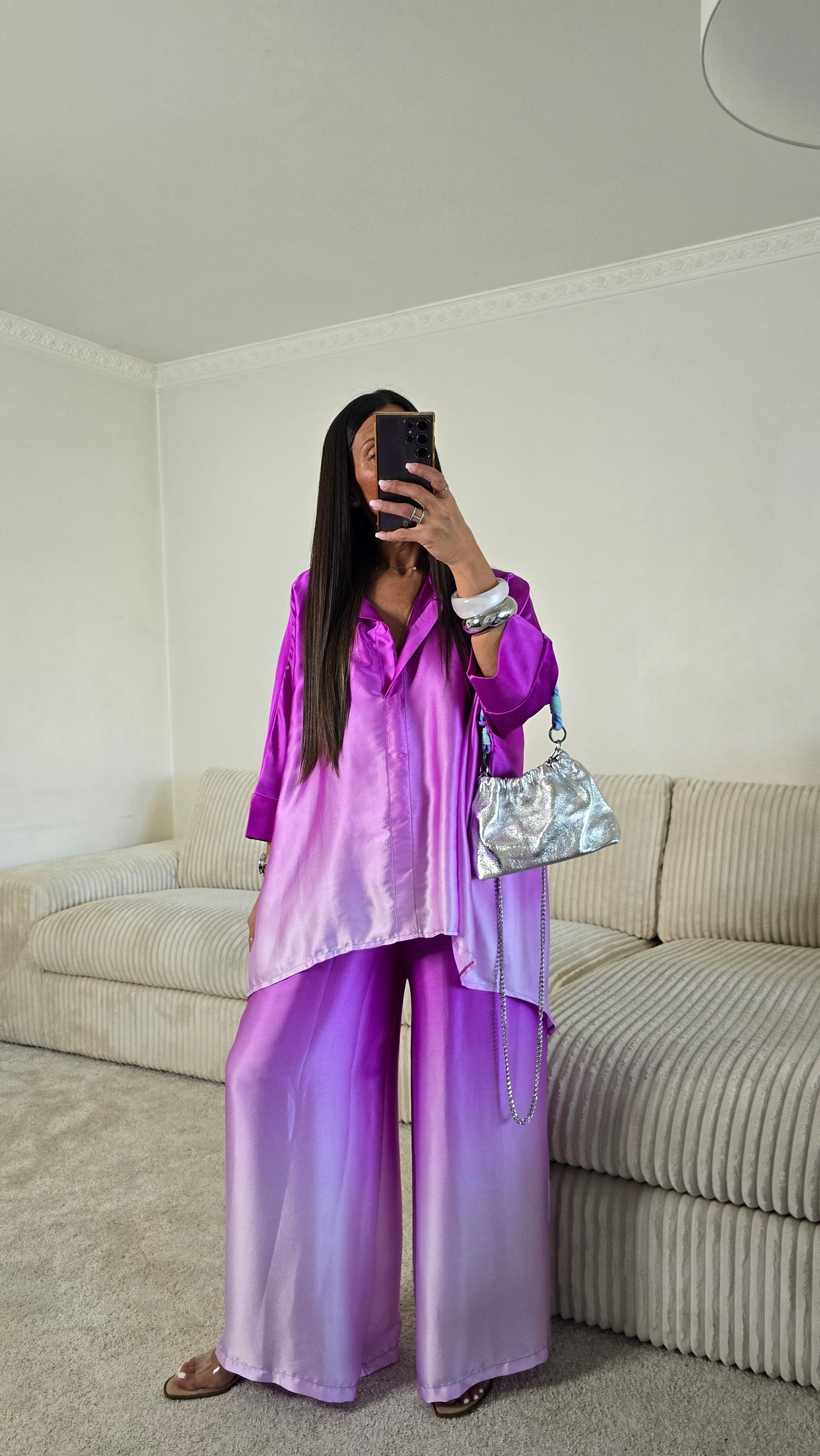 Chemisier satiné dégradé violet – fabrication française