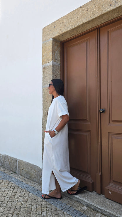 Robe T-shirt longue blanc cassé – fabrication italienne