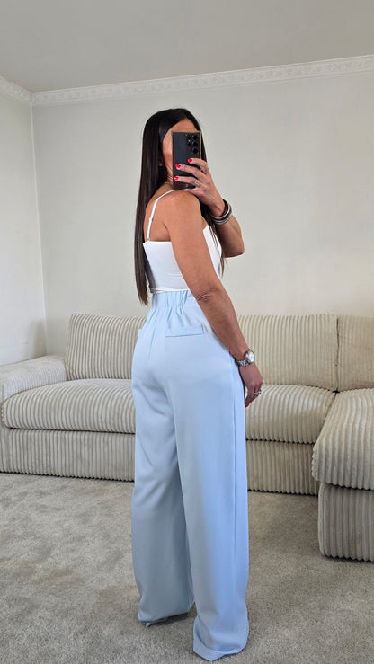 Pantalon tailoring fluide bleu ciel