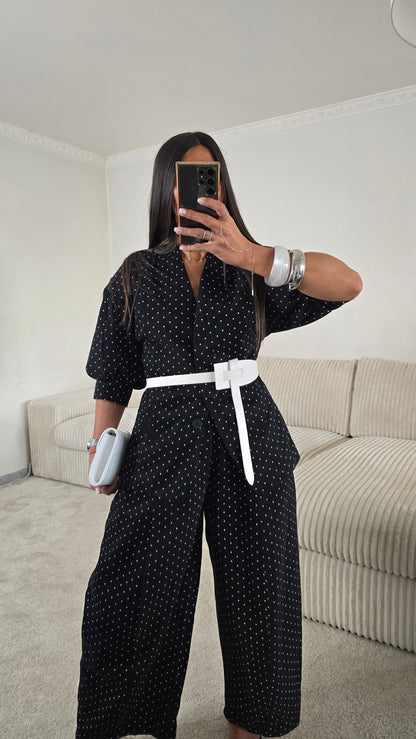 Veste noire à pois manches courtes – style chic & rétro moderne