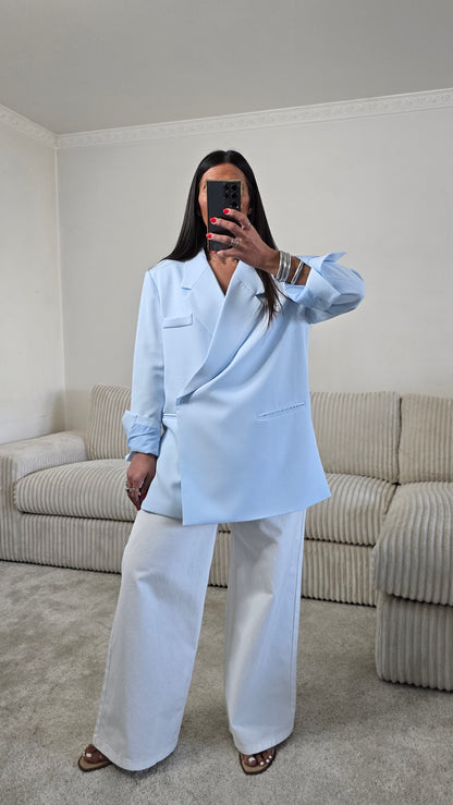 Blazer croisé oversize bleu ciel