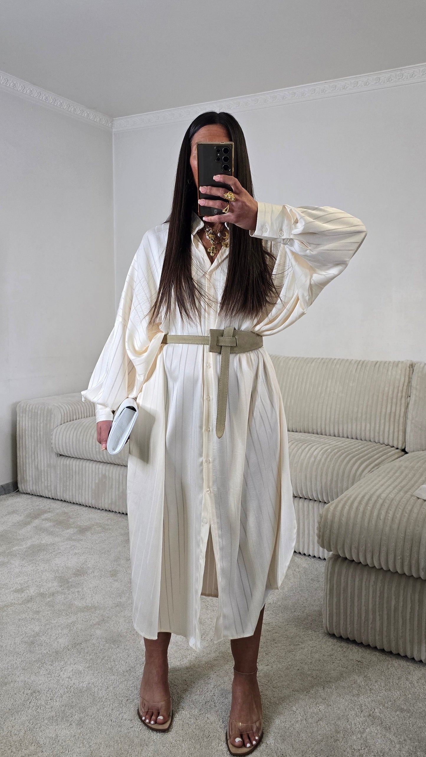 Ensemble satin texturé fluide – écru doux