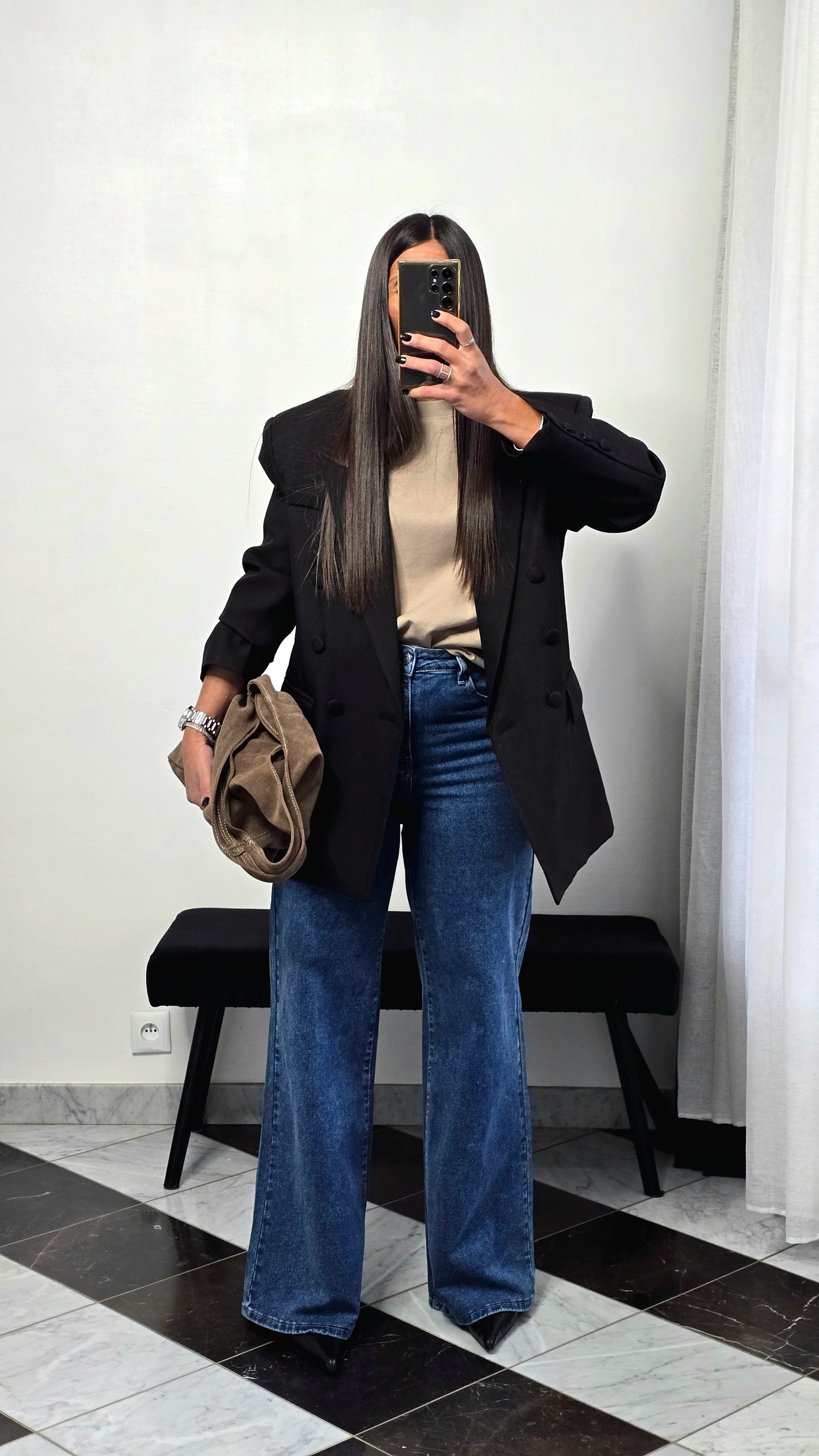 T-shirt à épaulettes taupe en coton épais