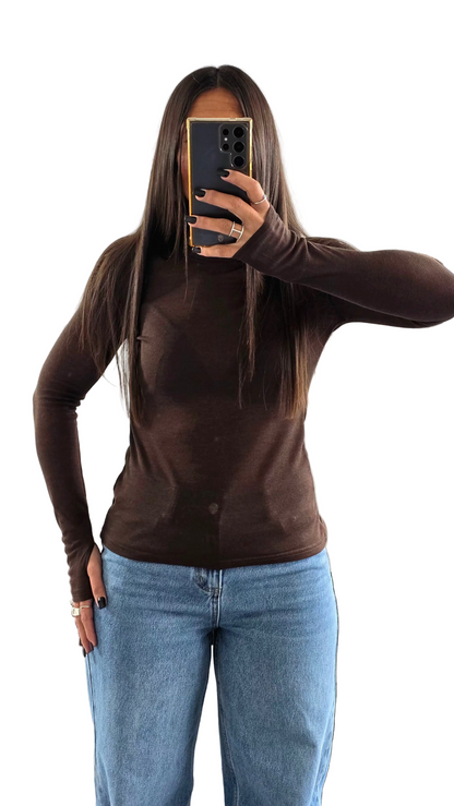 T-shirt Fin Manches Longues – Chocolat