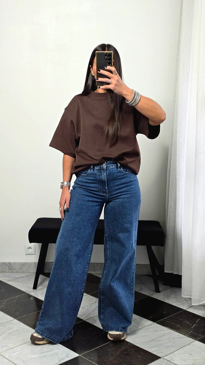 T-shirt à épaulettes chocolat en coton épais