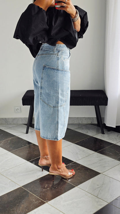 Bermuda en jean large - Coupe cargo