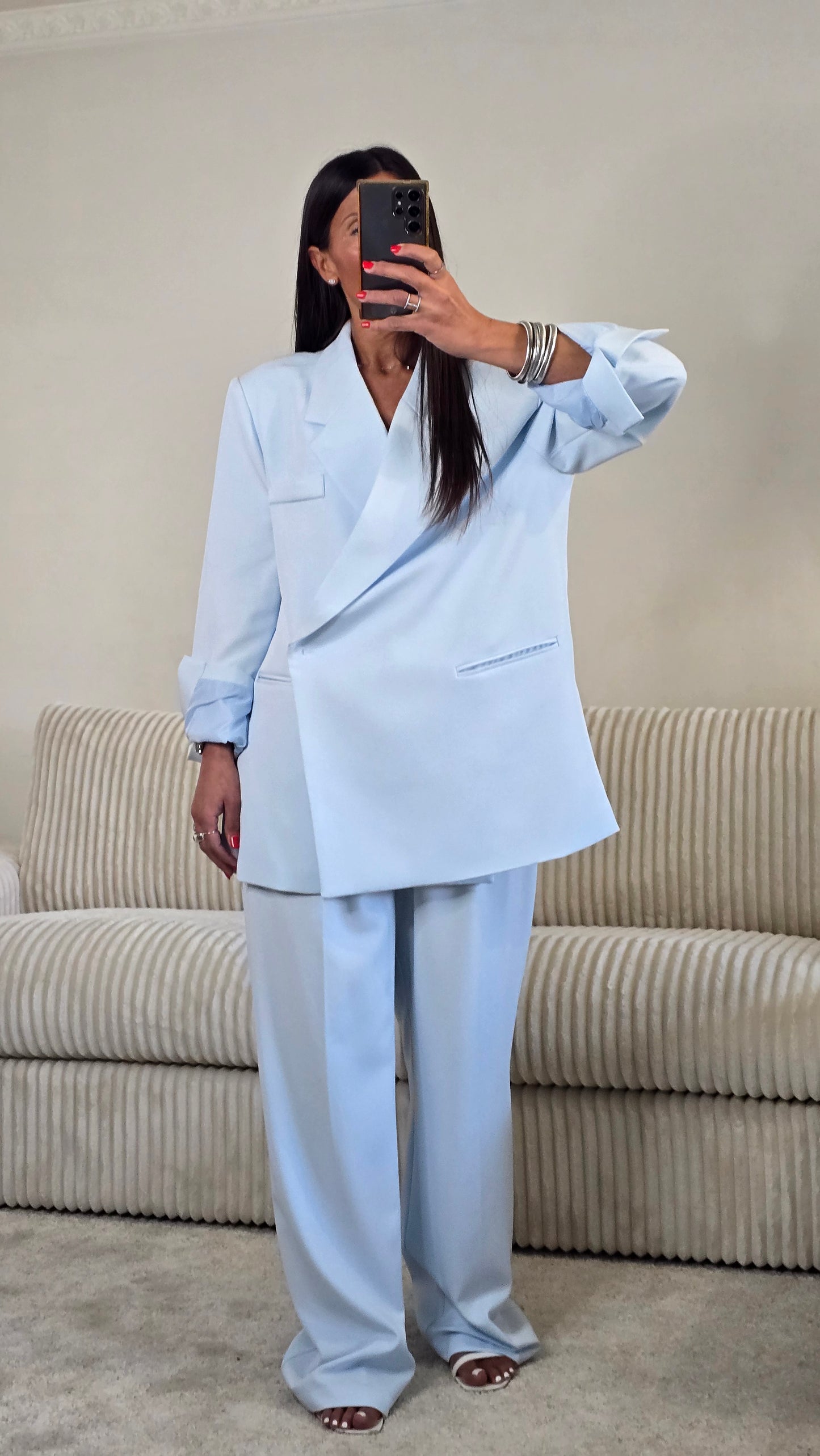 Pantalon tailoring fluide bleu ciel
