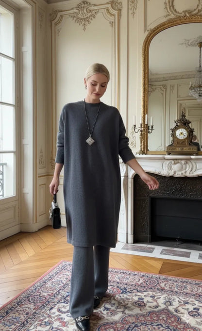 Ensemble Robe + Pantalon Maille Épais – Gris Anthracite