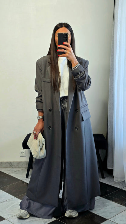 Blazer long oversize gris – coupe signature SOÉLA