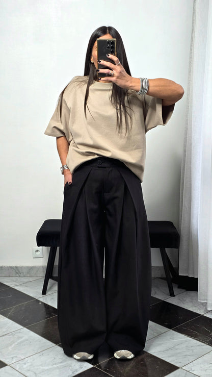 T-shirt à épaulettes taupe en coton épais