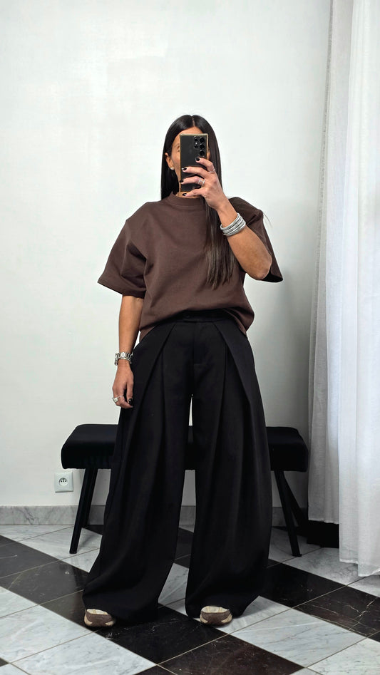 T-shirt à épaulettes chocolat en coton épais