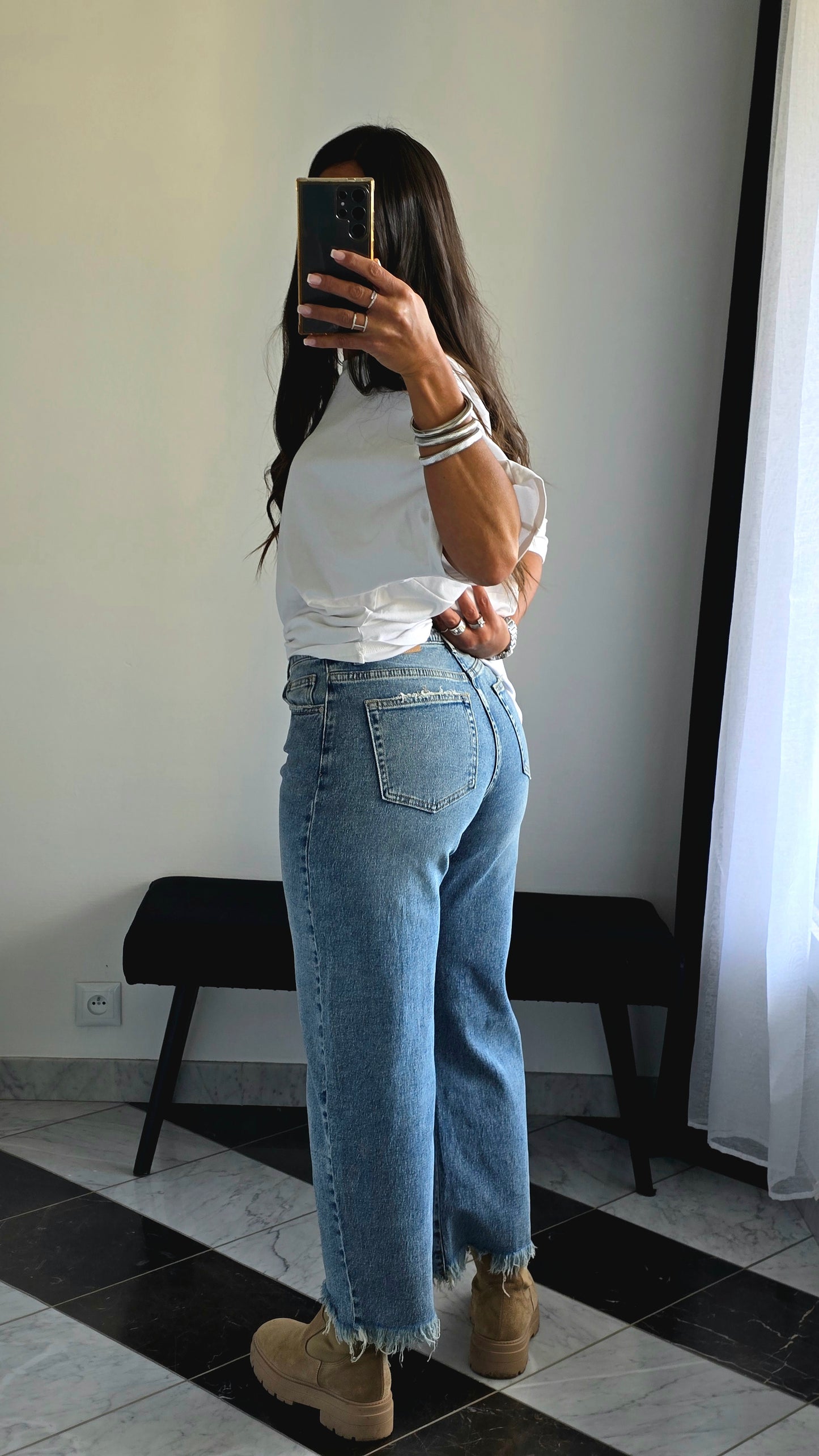 Jean Balloon Crop – Délavé Bleu Authentique