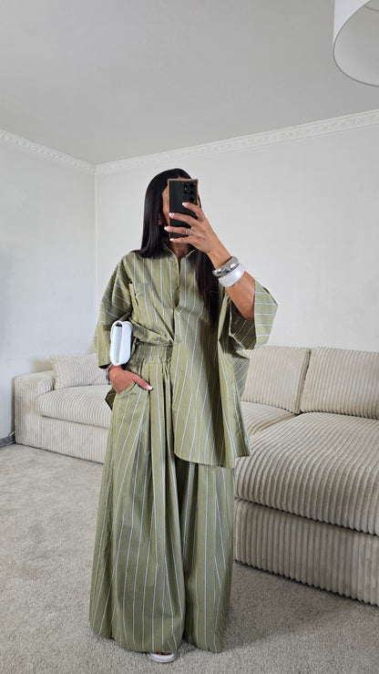 Ensemble rayures – kaki sauge