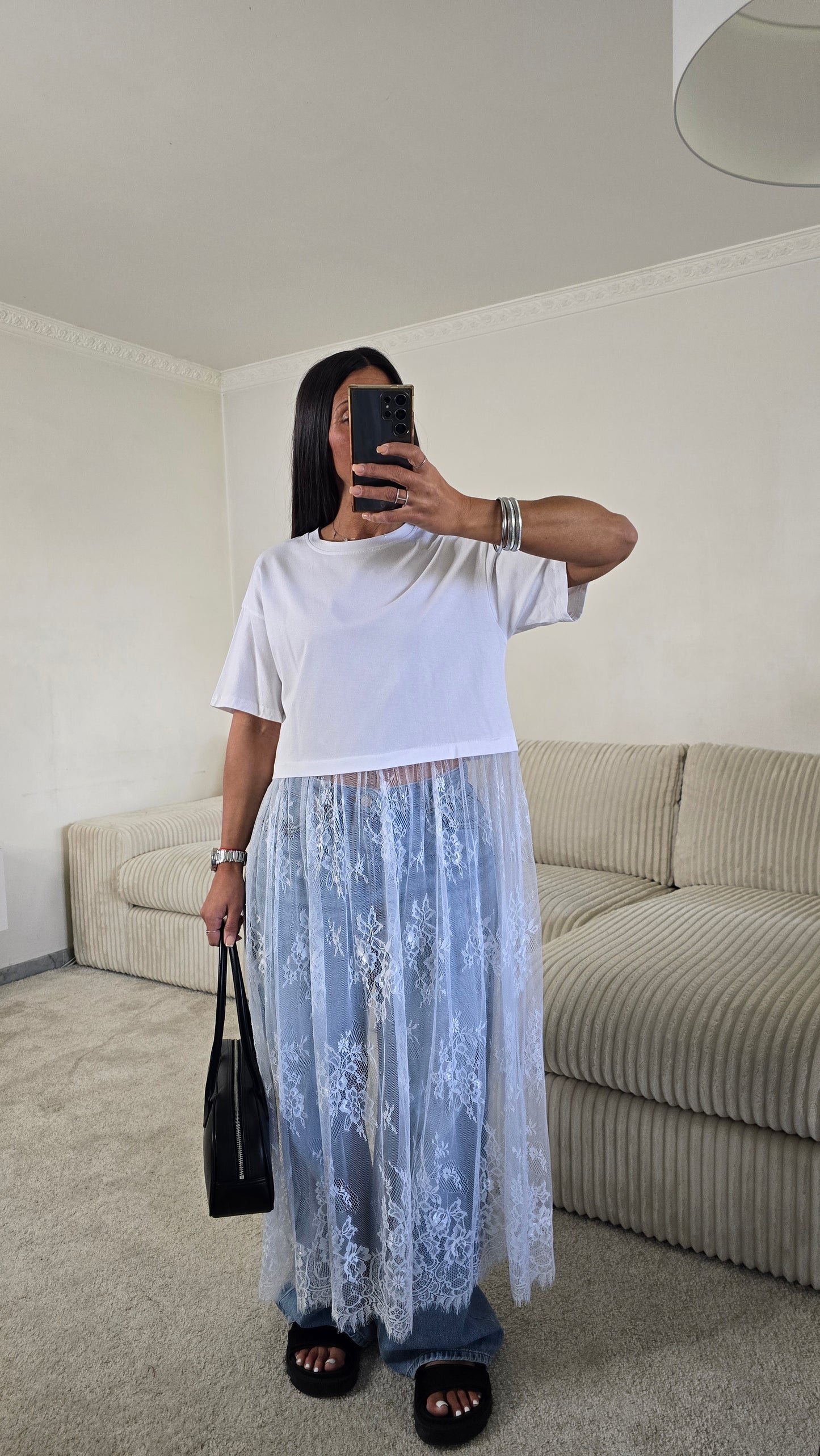 T-shirt dentelle signature – blanc lumineux