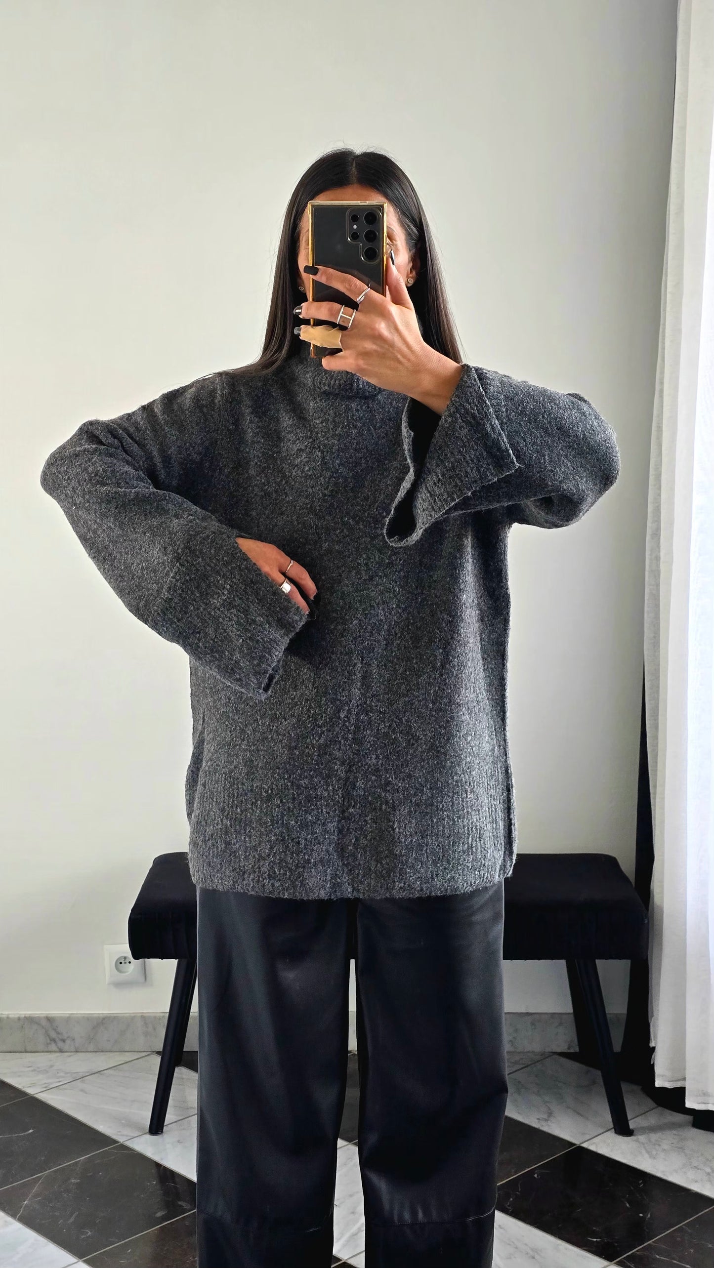 Pull Oversize Fentes – Gris Anthracite