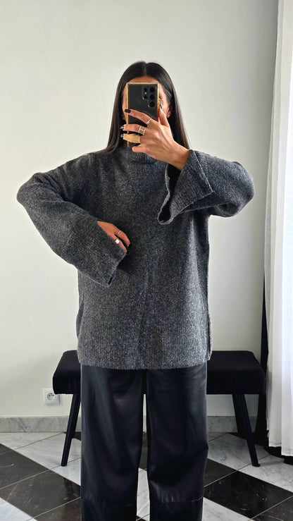 Pull Oversize Fentes – Gris Anthracite