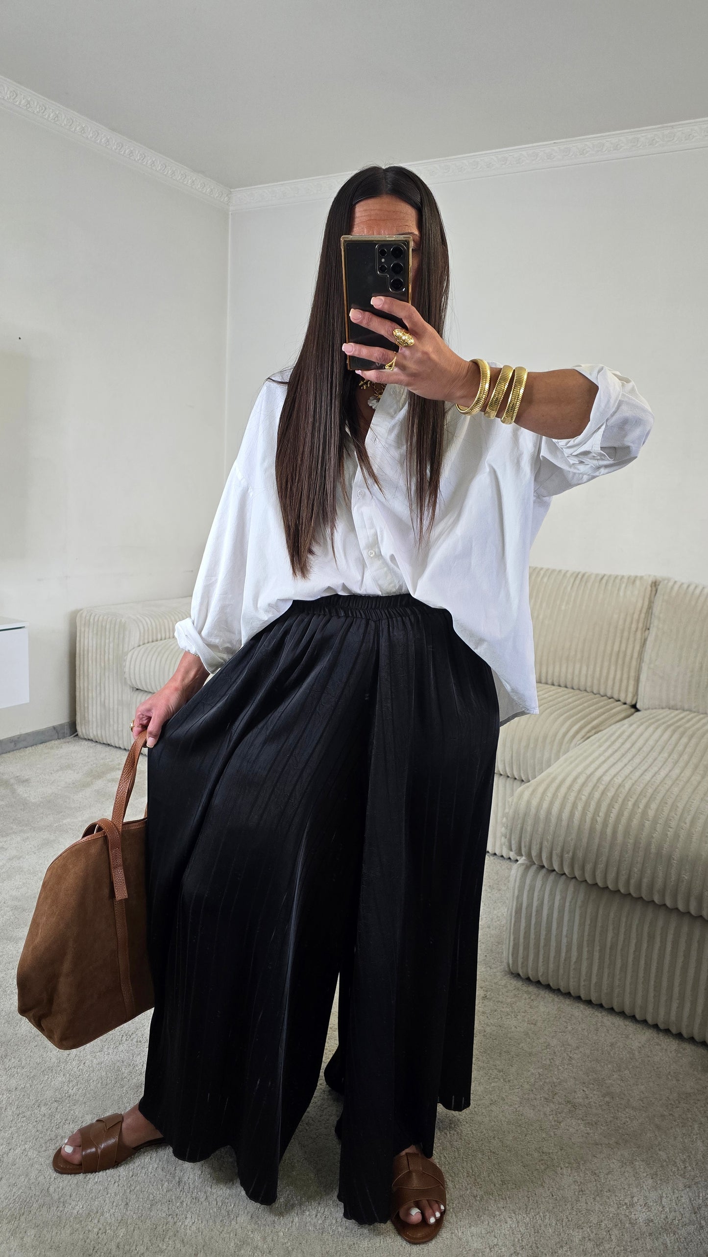 Ensemble satin texturé fluide – noir profond