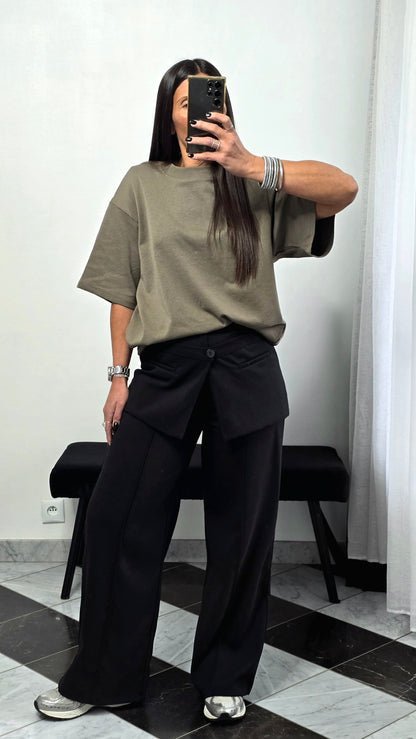 T-shirt à épaulettes kaki en coton épais