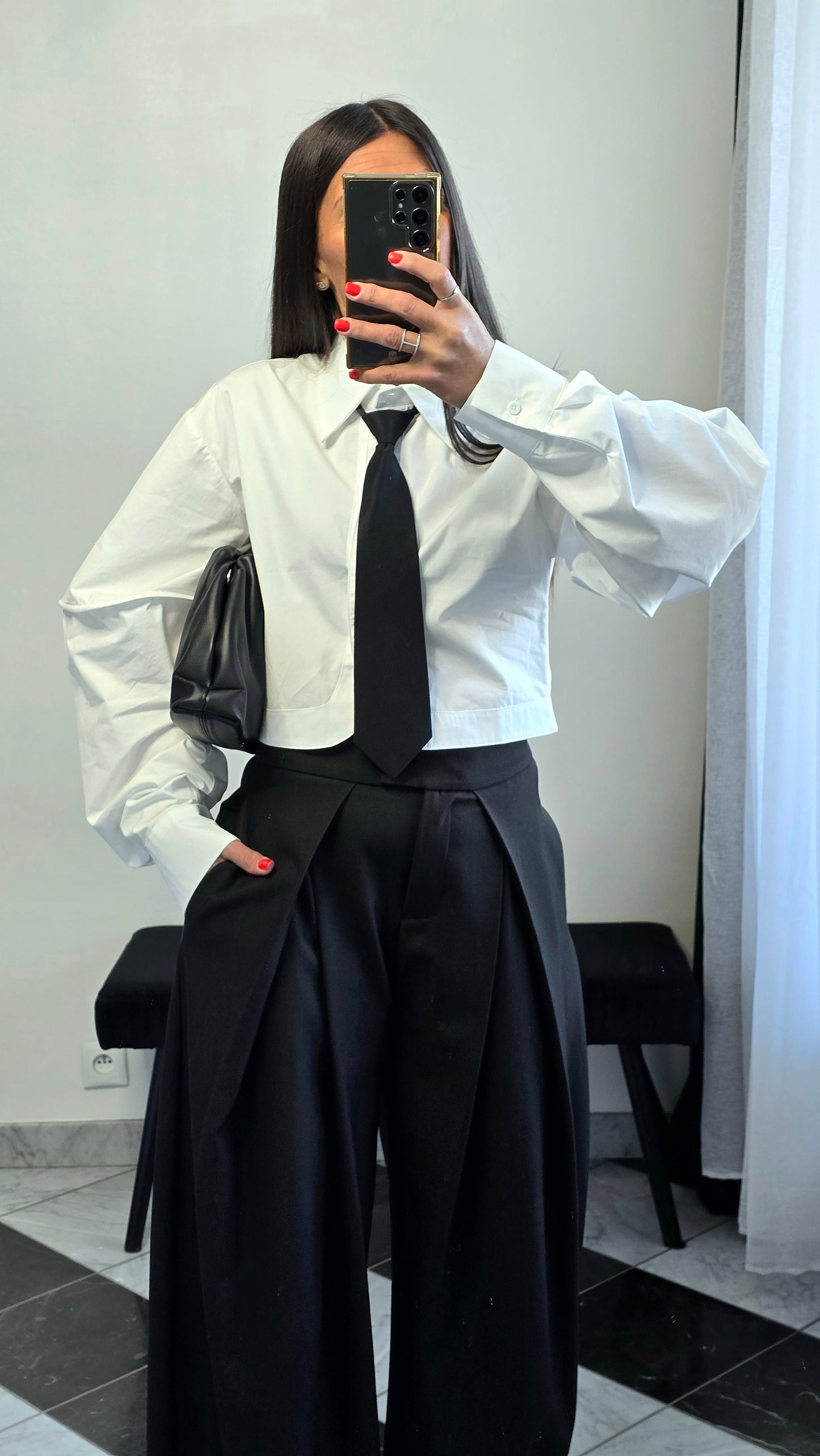 Chemise crop avec cravate amovible – blanc