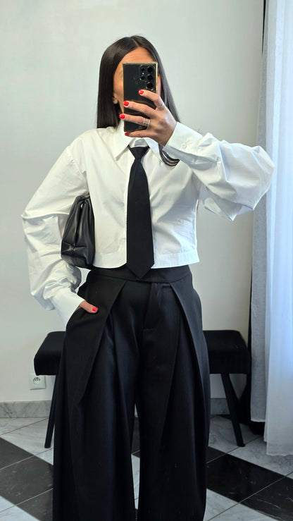 Chemise crop avec cravate amovible – blanc