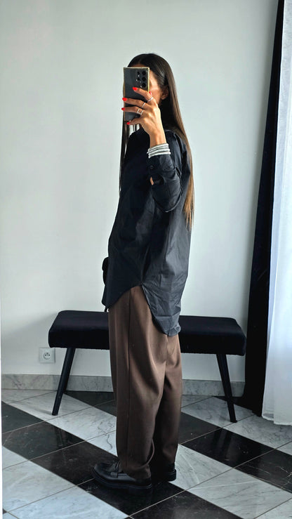 Chemise Noire Oversize – 100% Coton