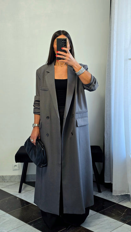 Blazer long oversize gris – coupe signature SOÉLA