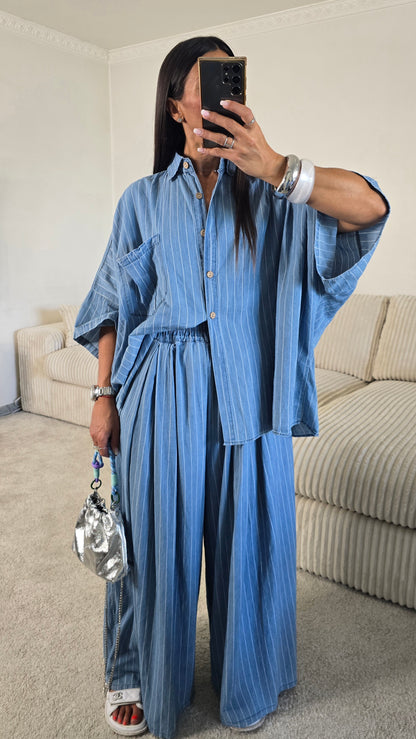 Ensemble esprit japanisant – bleu denim rayé
