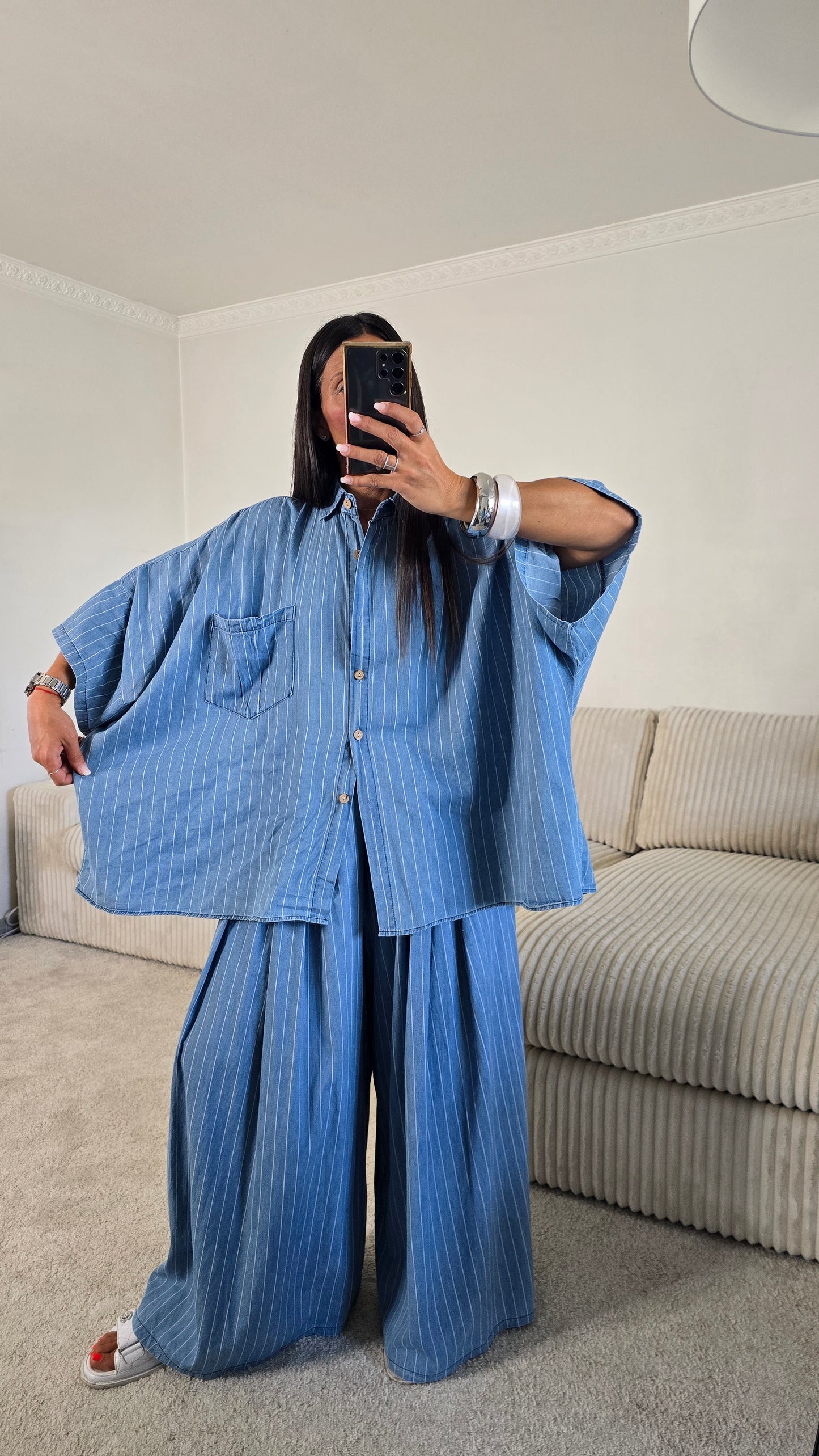 Ensemble esprit japanisant – bleu denim rayé