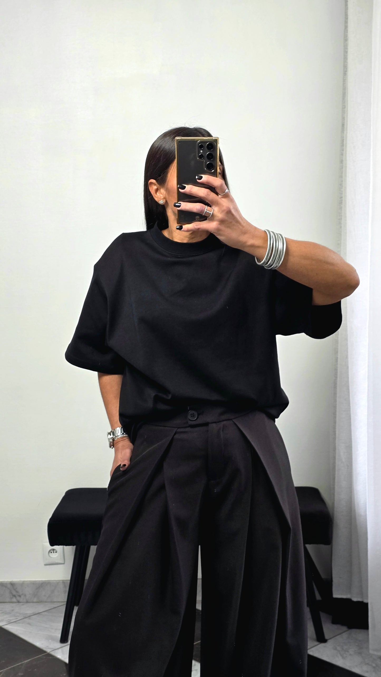 T-shirt à épaulettes noir en coton épais