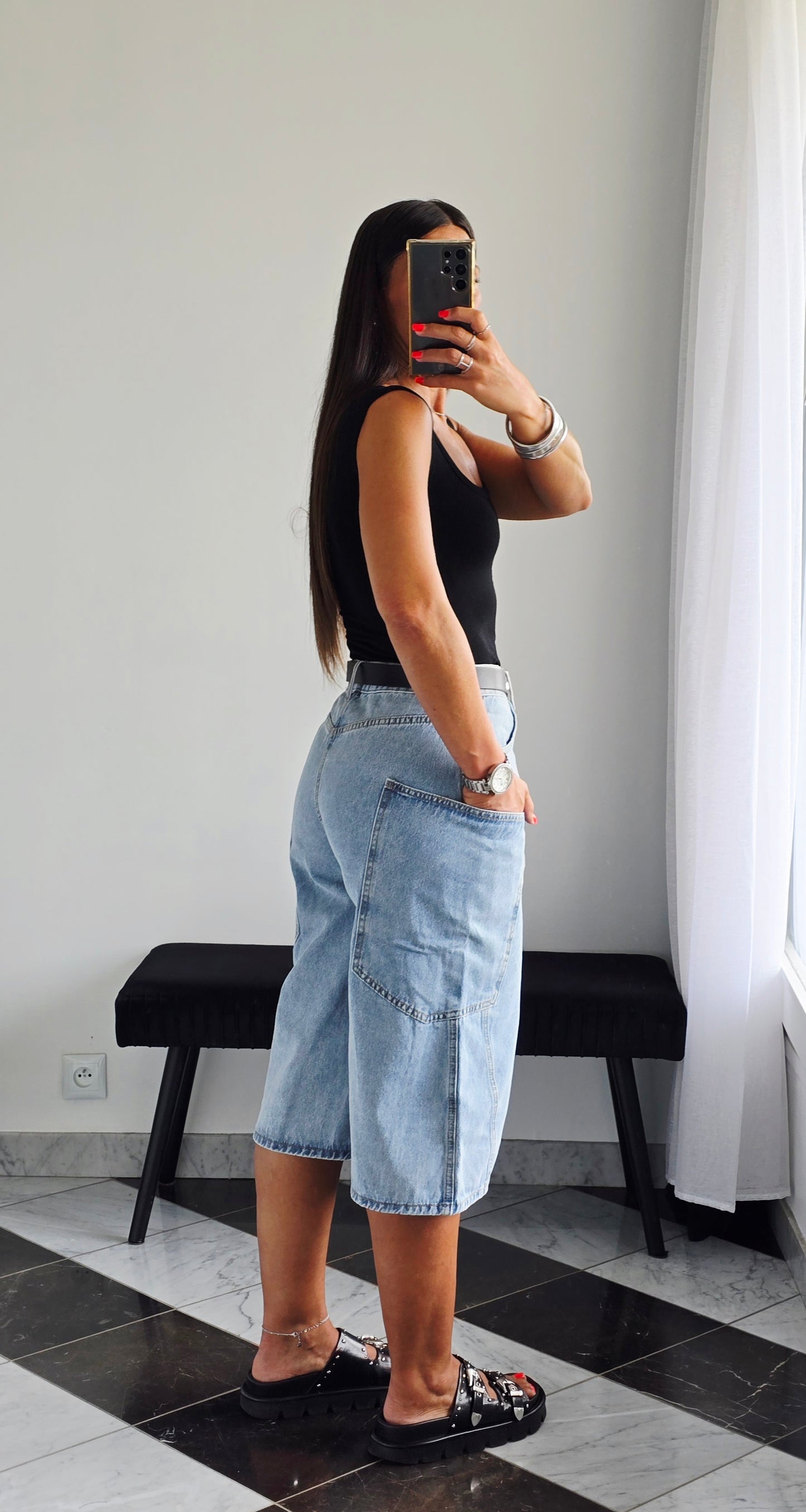 Bermuda en jean large - Coupe cargo