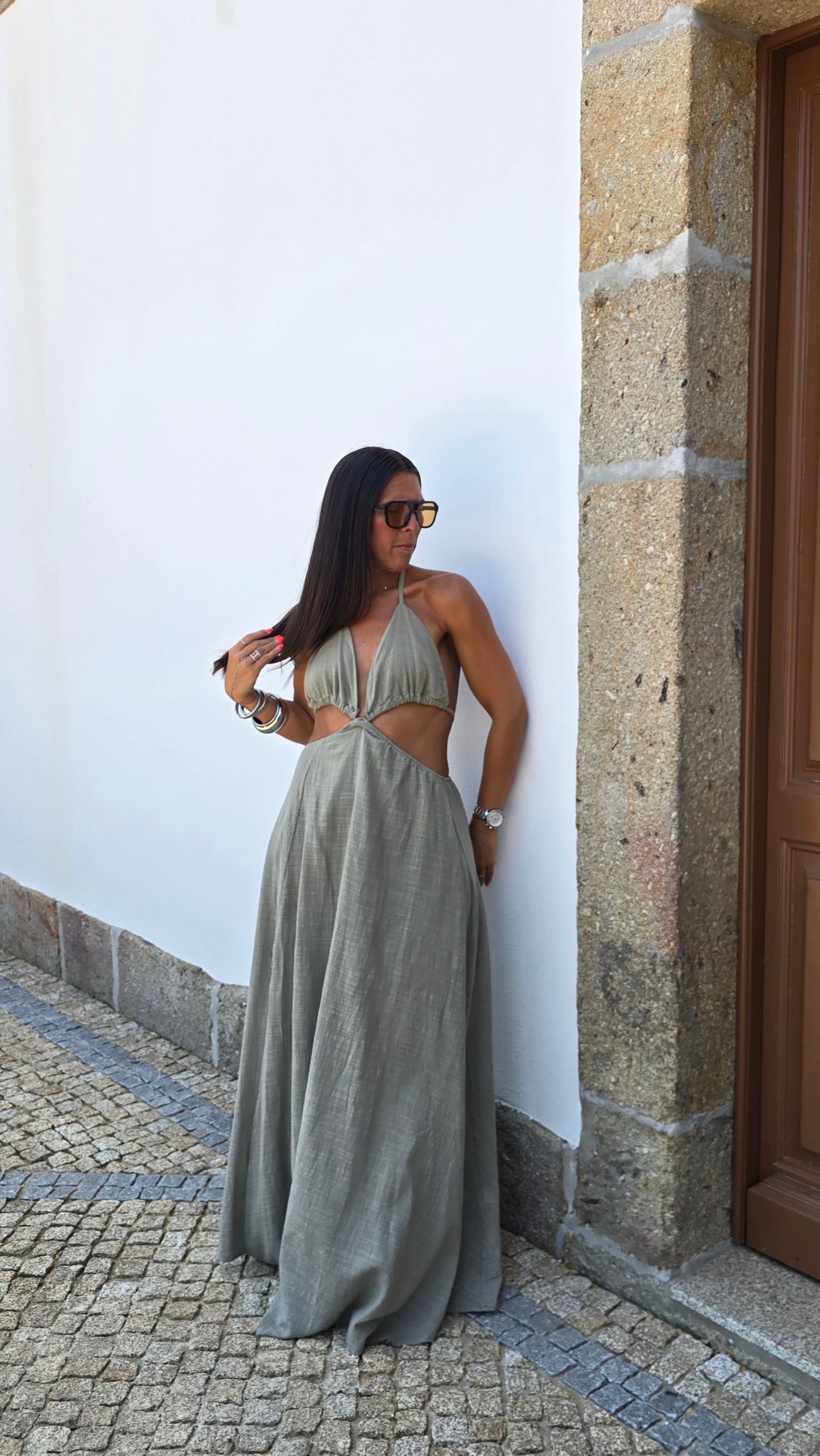 Robe longue dos nu - kaki clair