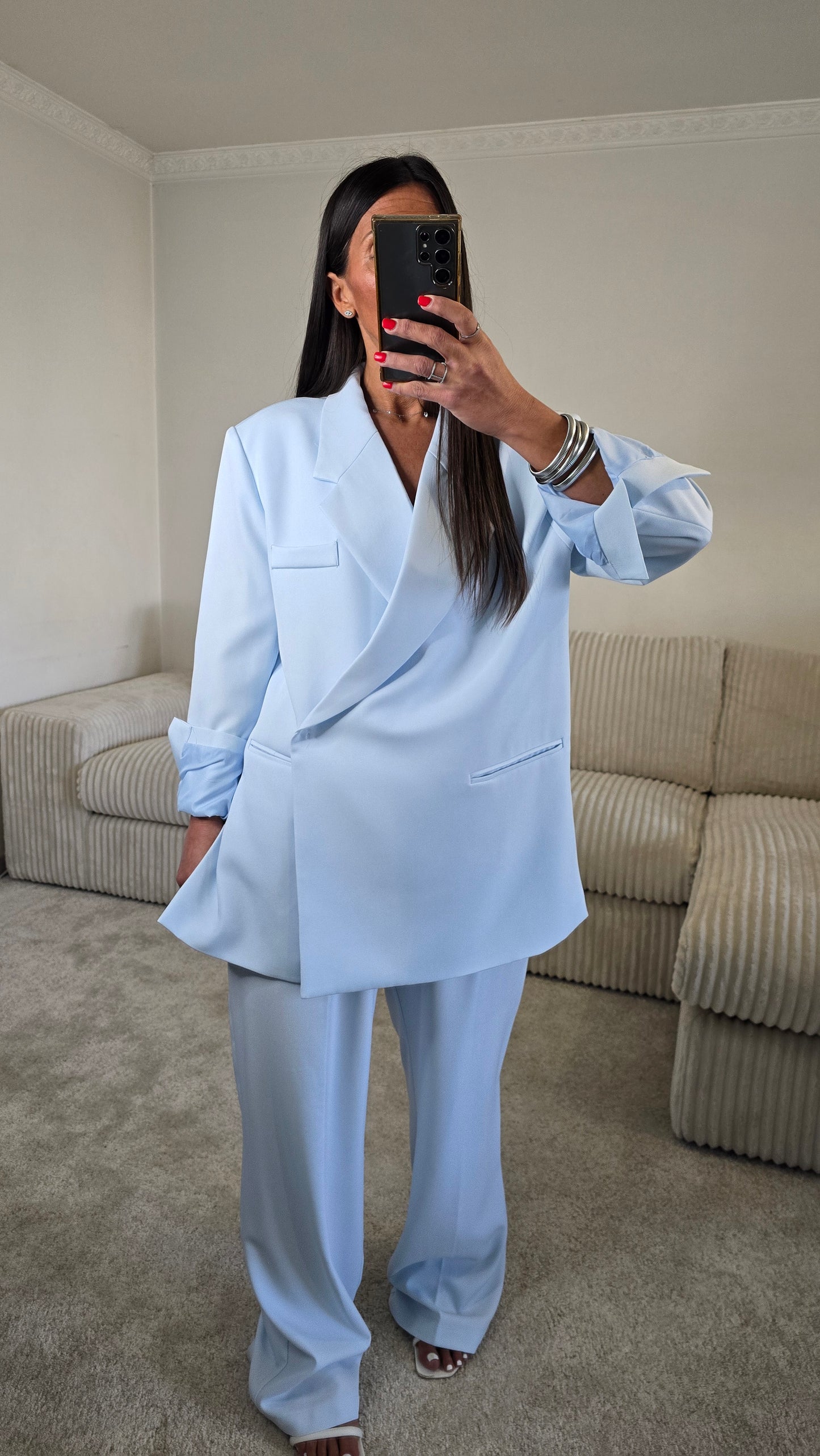 Blazer croisé oversize bleu ciel