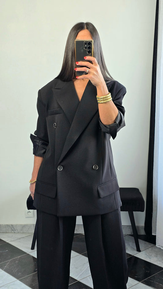 Blazer oversize noir – coupe tailoring structurée & double boutonnage