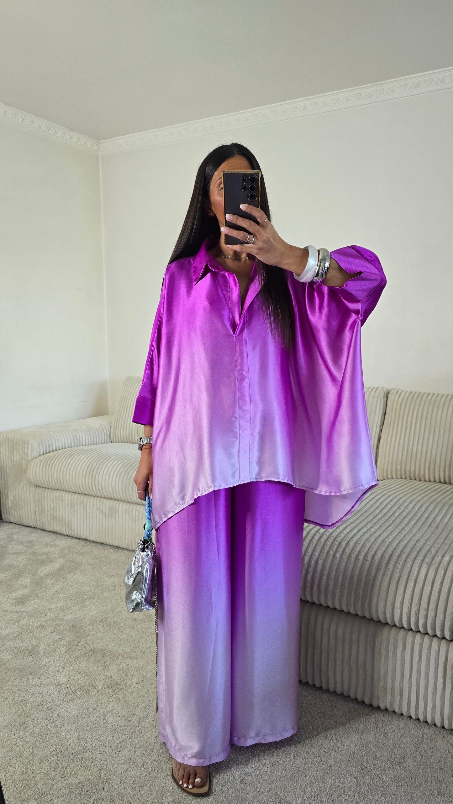 Chemisier satiné dégradé violet – fabrication française