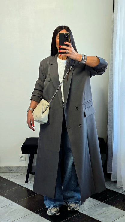 Blazer long oversize gris – coupe signature SOÉLA