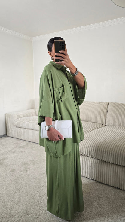 Ensemble ample vert matcha – confort et allure