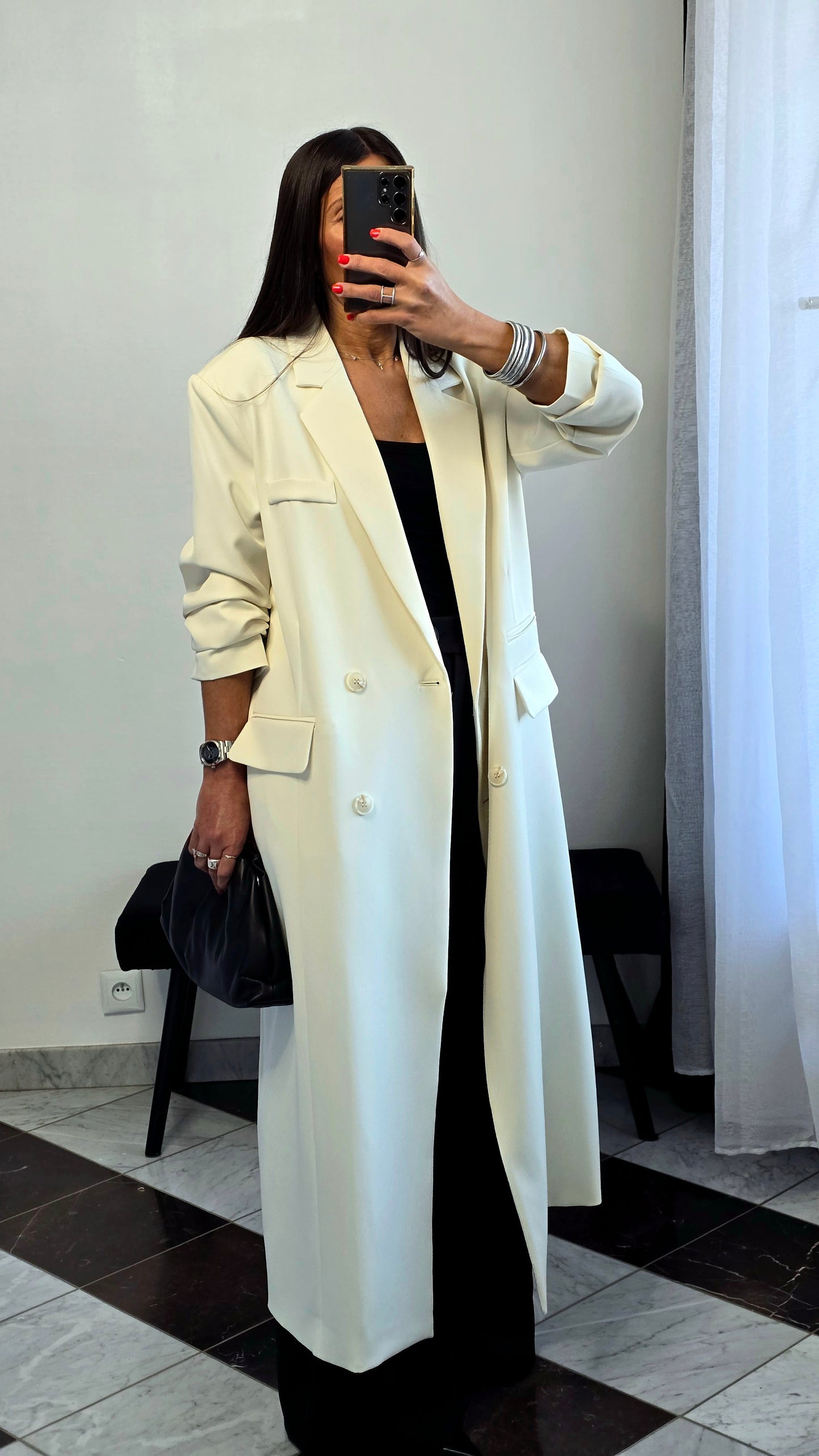 Blazer long oversize écru – coupe signature SOÉLA