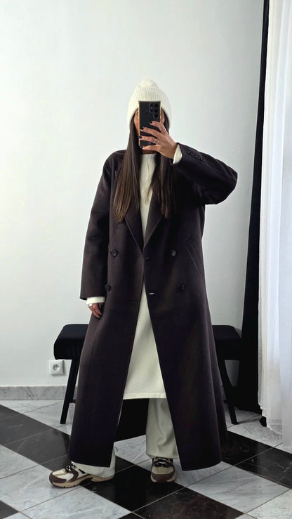 Manteau Extra Long en Laine – Chocolat