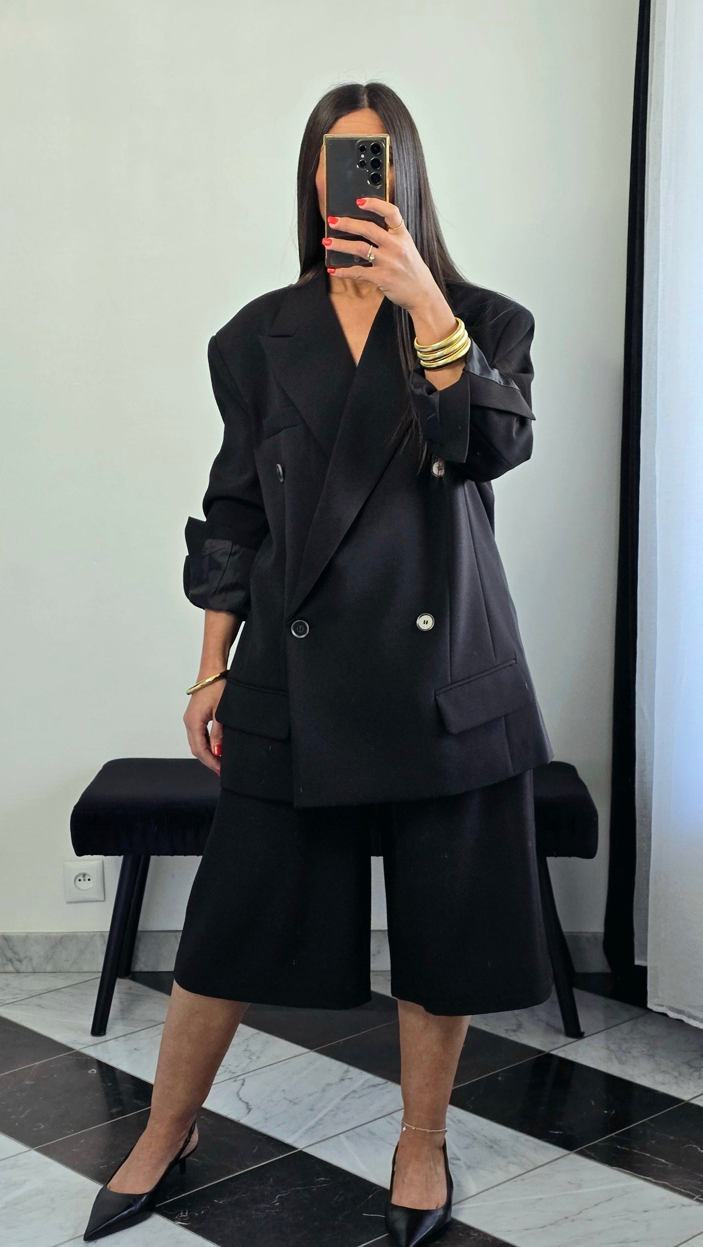 Blazer oversize noir – coupe tailoring structurée & double boutonnage