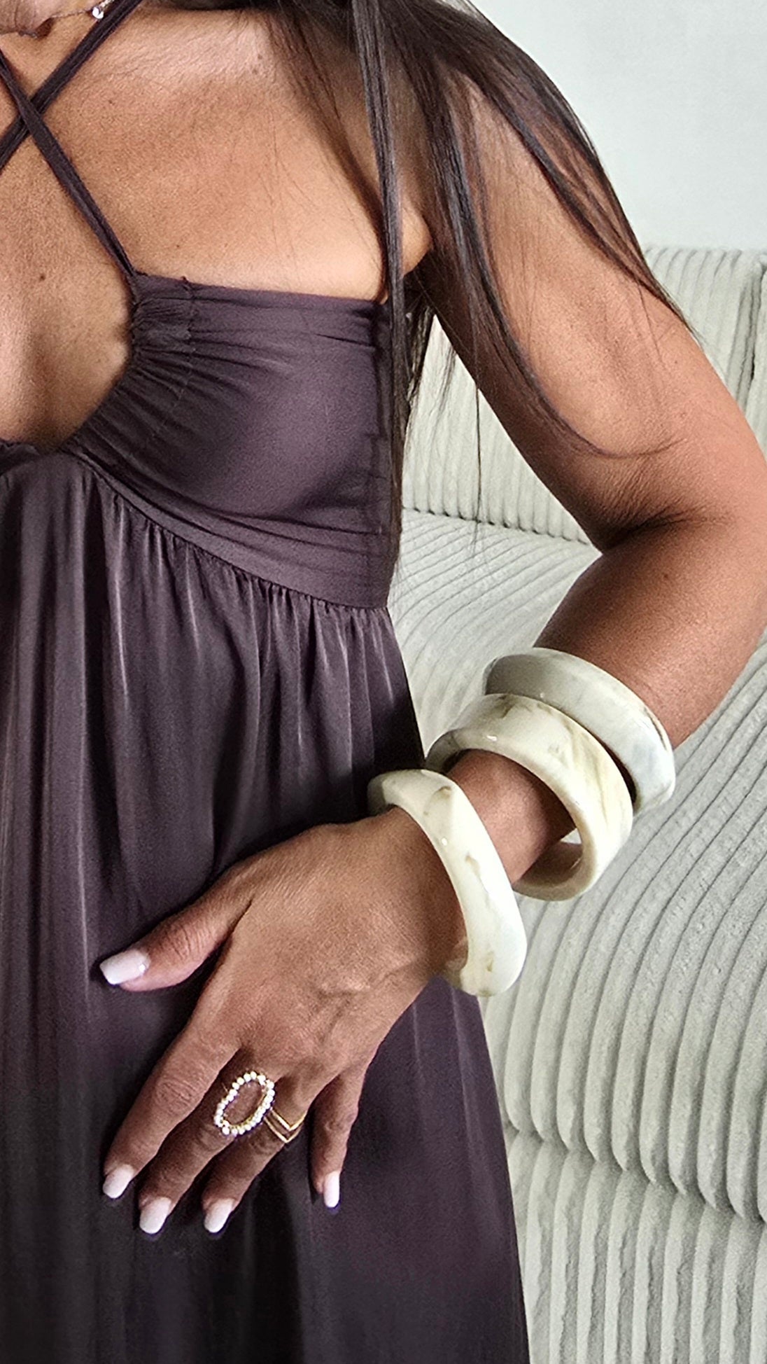 Bracelet résine - ivoire marbré