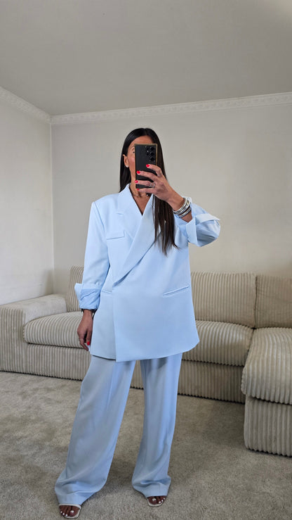 Pantalon tailoring fluide bleu ciel