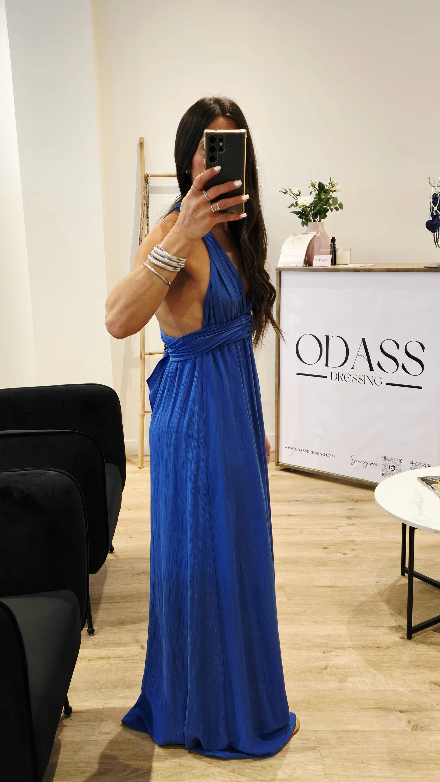 Robe dos nu en viscose – Bleu royal