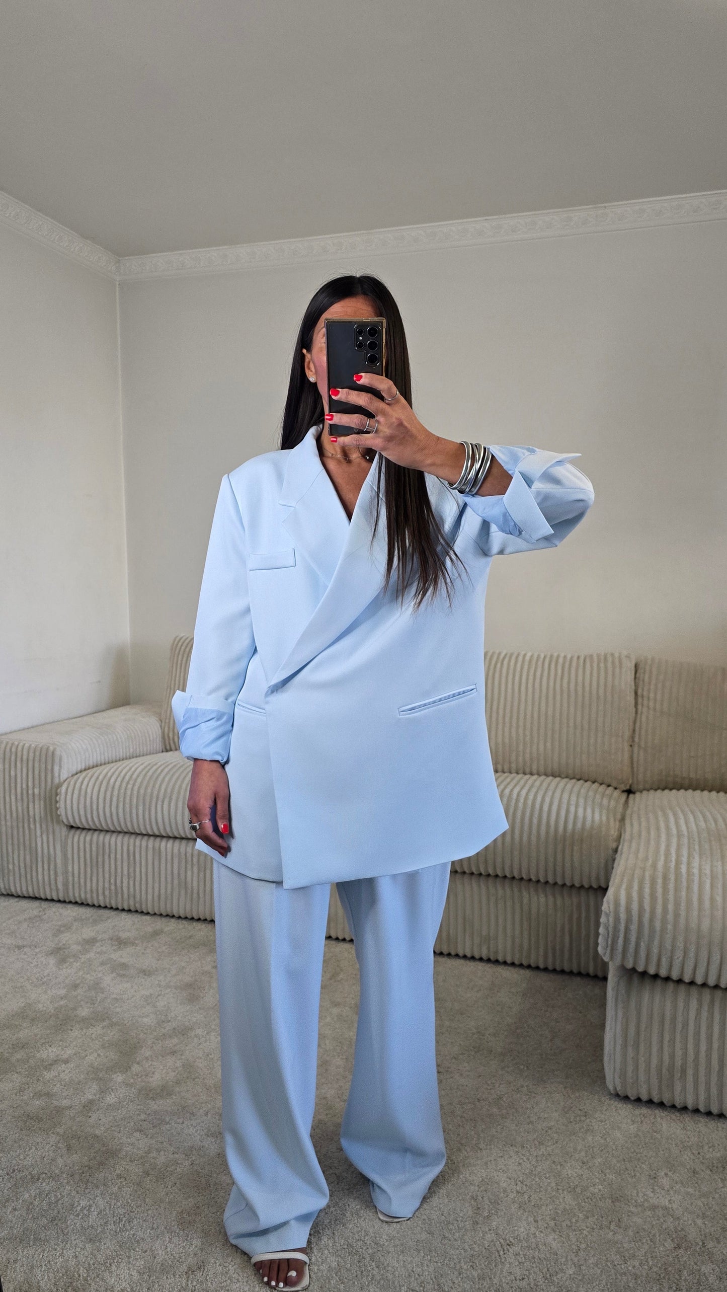 Blazer croisé oversize bleu ciel