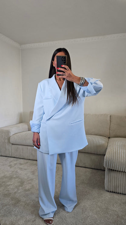 Blazer croisé oversize bleu ciel