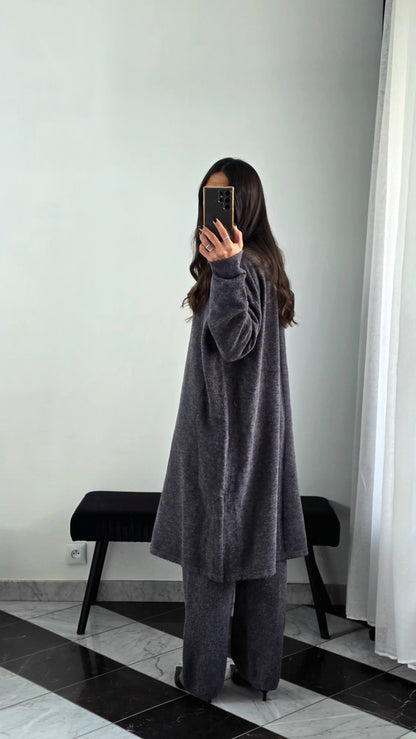 Ensemble Robe + Pantalon Maille Épais – Gris Anthracite