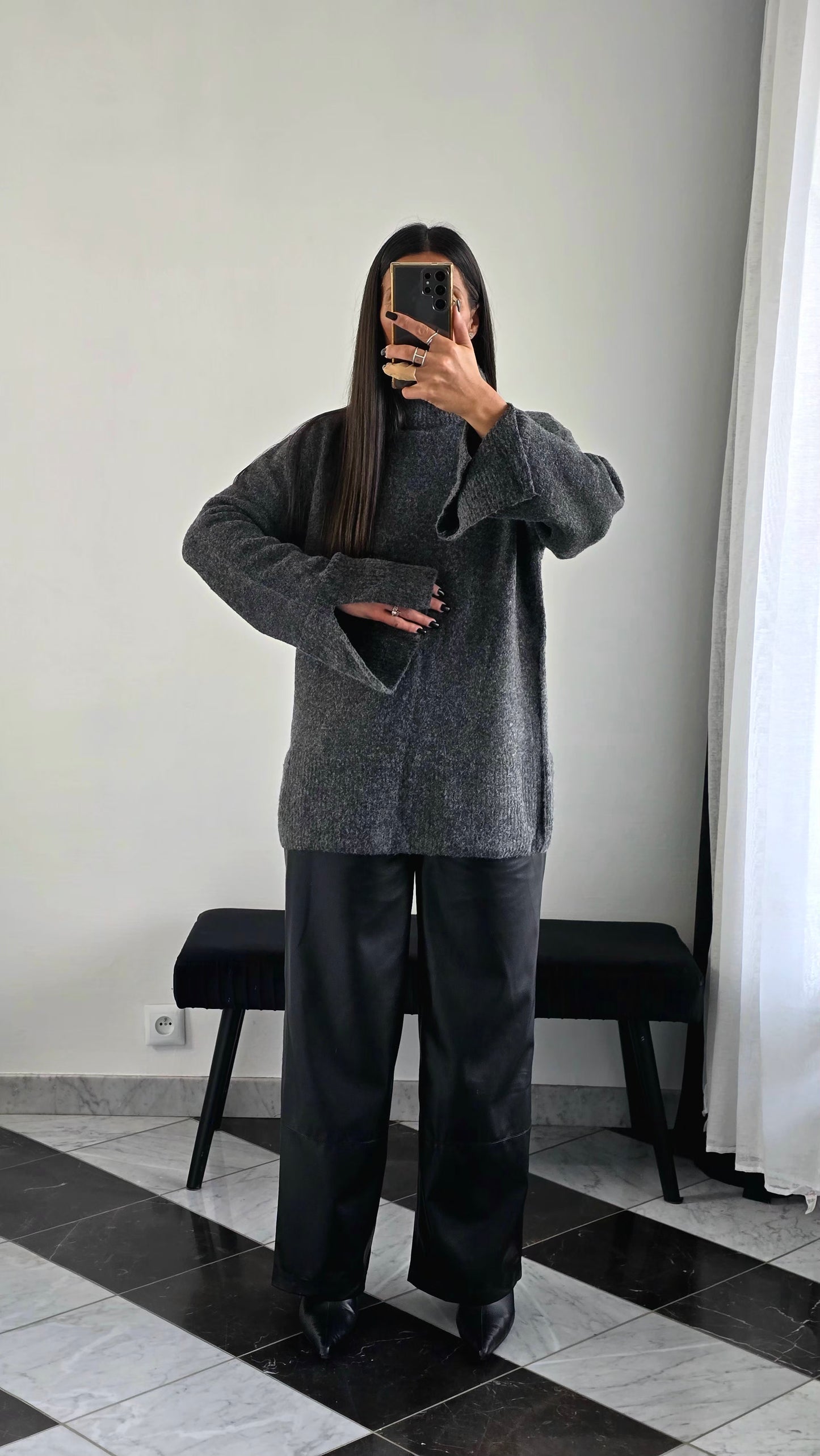 Pull Oversize Fentes – Gris Anthracite
