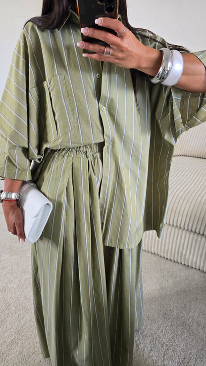 Ensemble rayures – kaki sauge