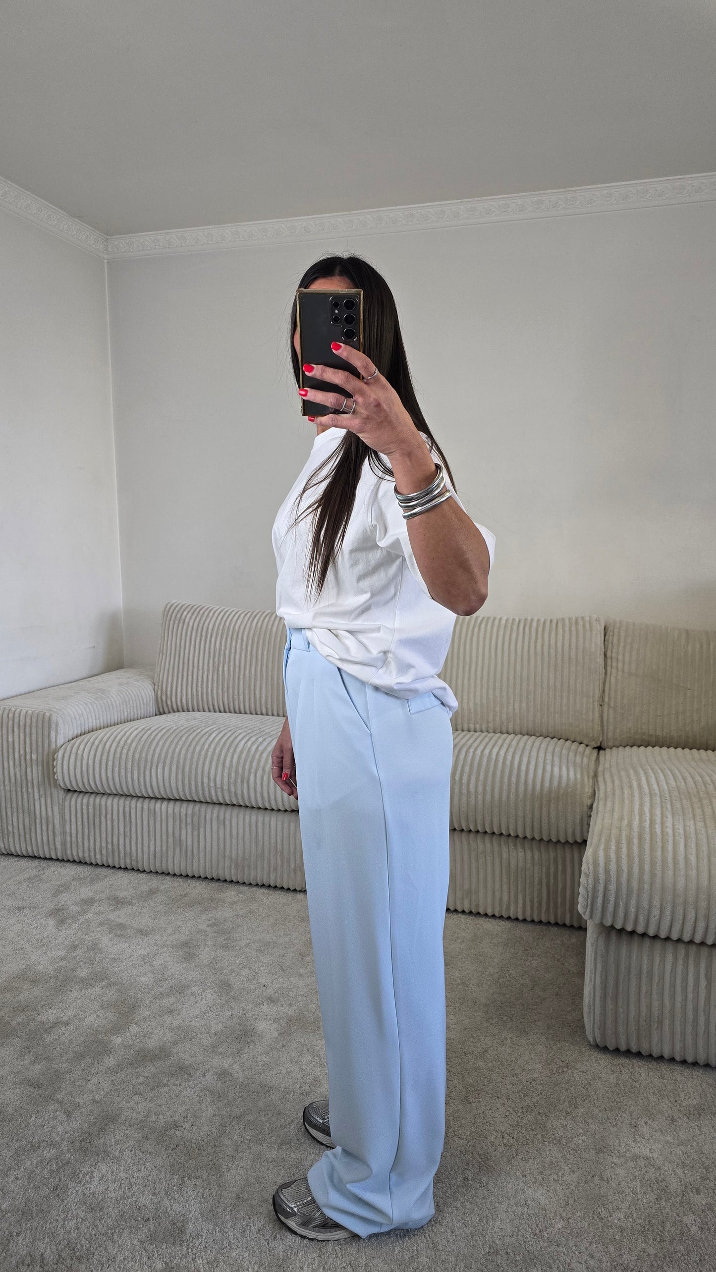Pantalon tailoring fluide bleu ciel